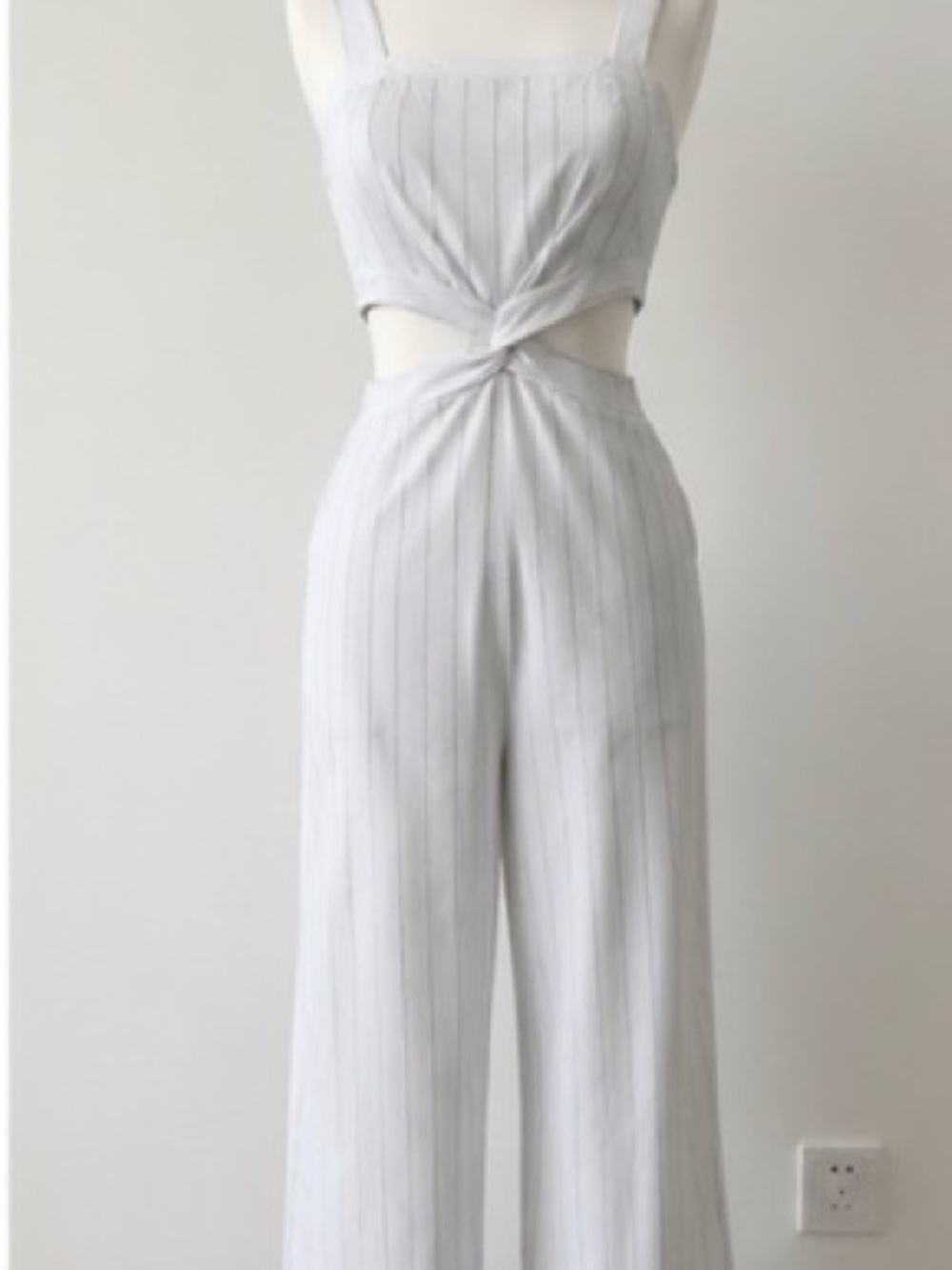 Cupshe White Pinstripe Cutout Jumpsuit
